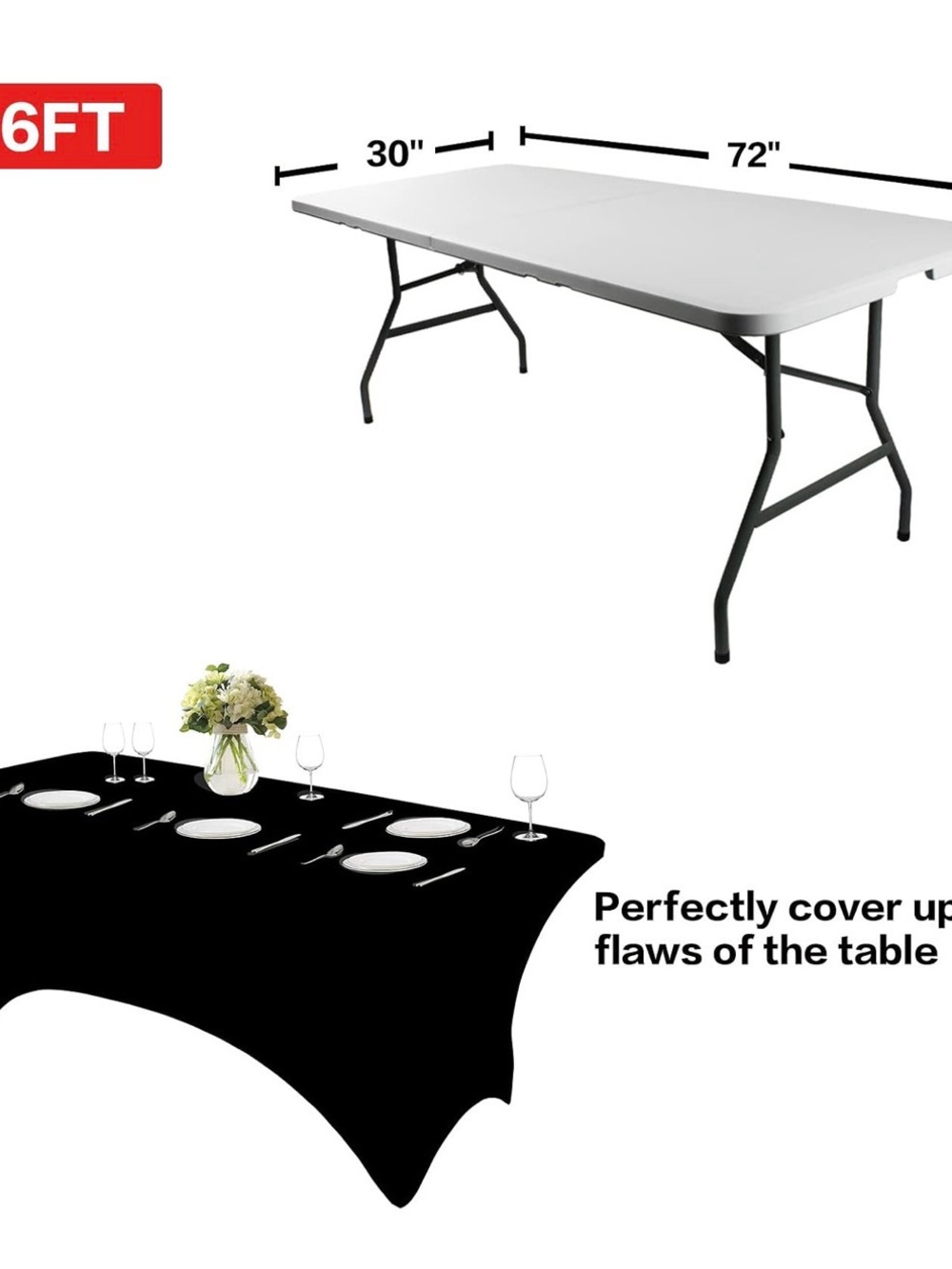 6ft Folding Banquet Table in White - Sturdy Portable Dining Table